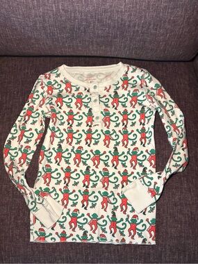 Roller Rabbit "Monkey Mas" Holiday Christmas Pajama Henley Top Size 6 EUC